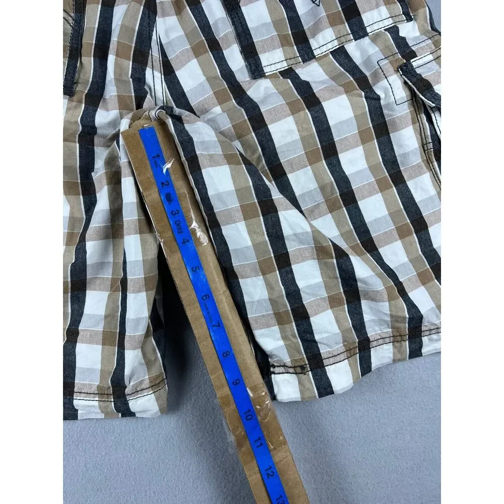 Levi's Cargo Shorts Mens 34 Brown Black Cream Plaid Utility Hiking Outdoor Sport